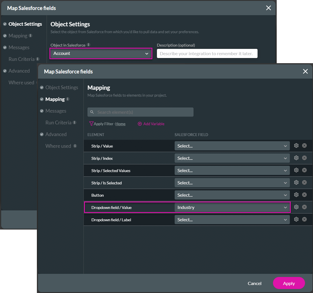 Object settings and mapping