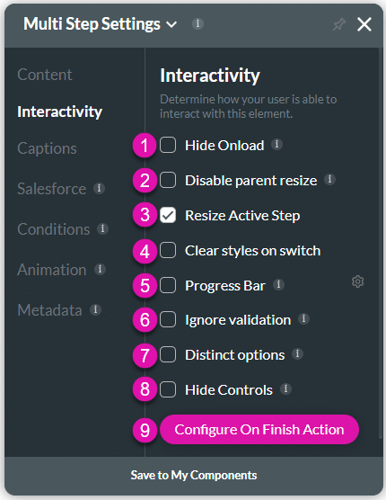 Interactivity settings screen