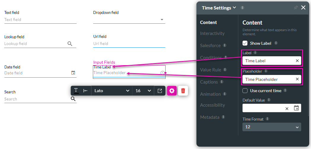 Time Settings screen - Content