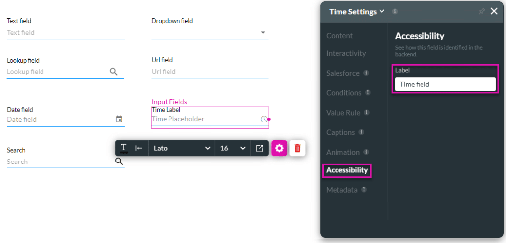 Time Settings screen - Accessibility