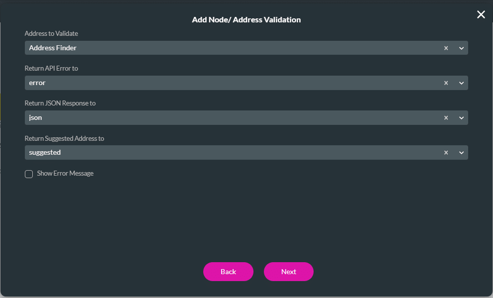 Add Node/ Address Validation screen