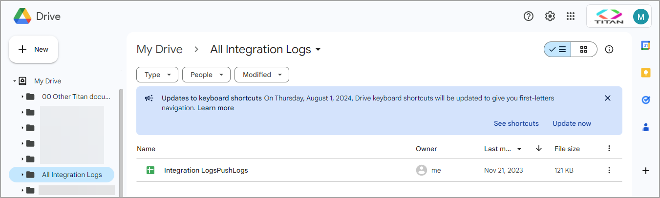 Integration logs in Google Drive