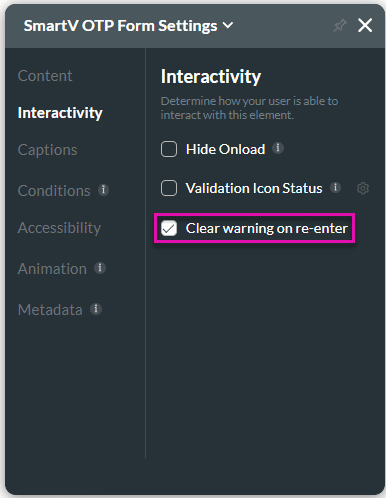 SmartV OTP Form Settings