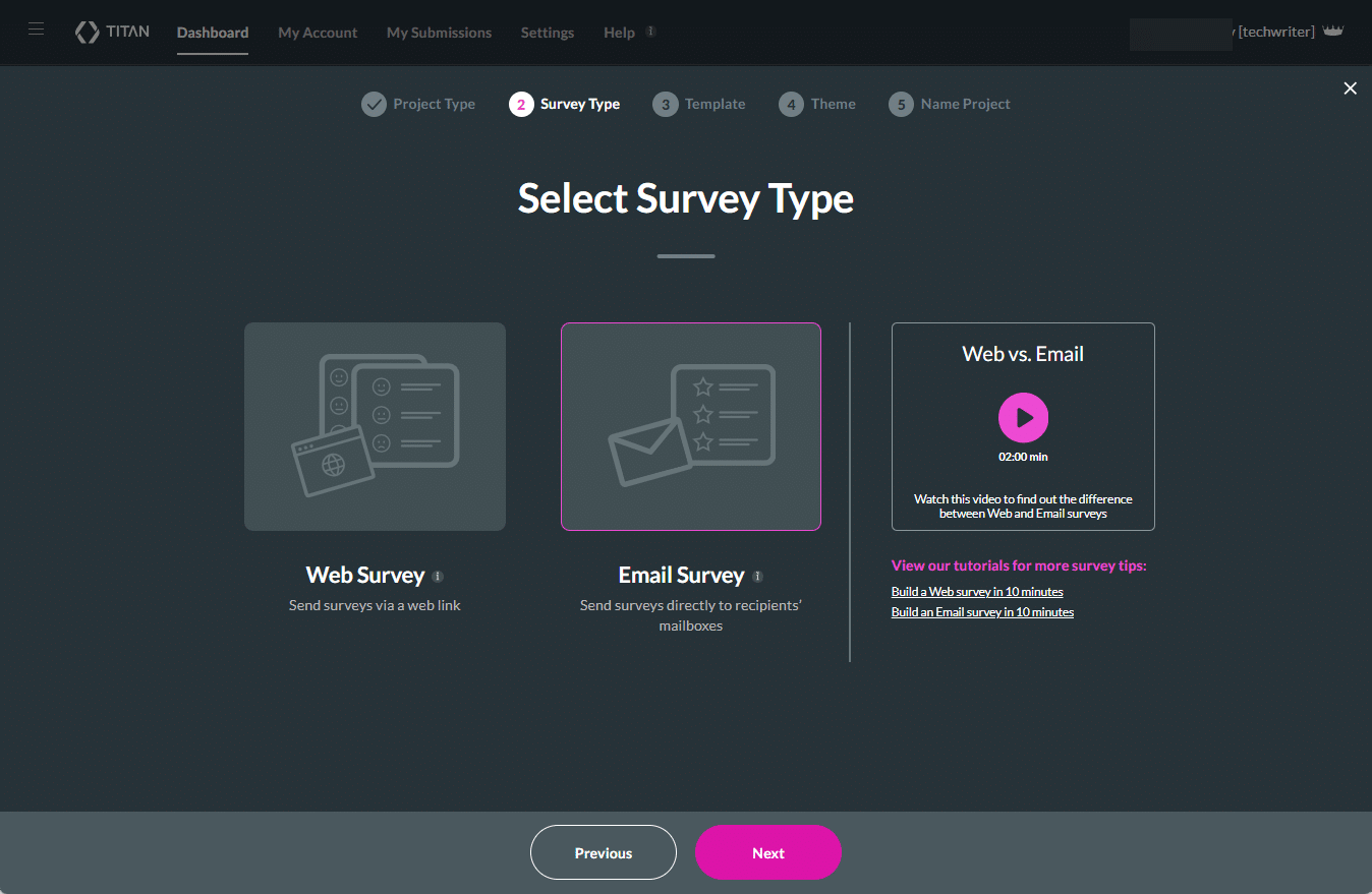Select Survey Type