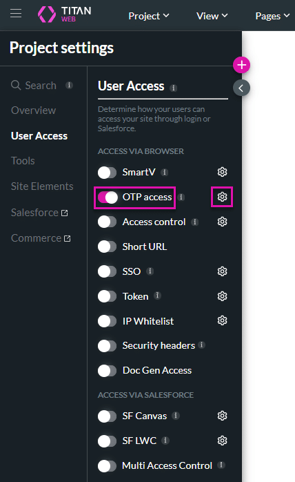 OTP Access Gear icon