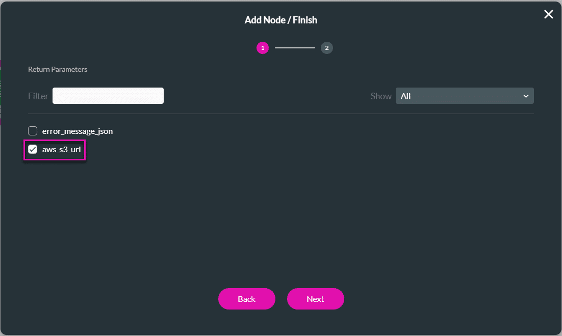 Add Node/Finish screen