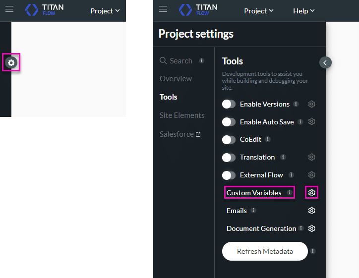 Custom Variable Gear icon