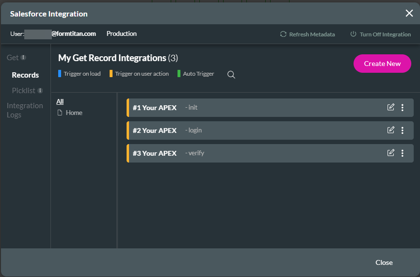 Salesforce Integration screen