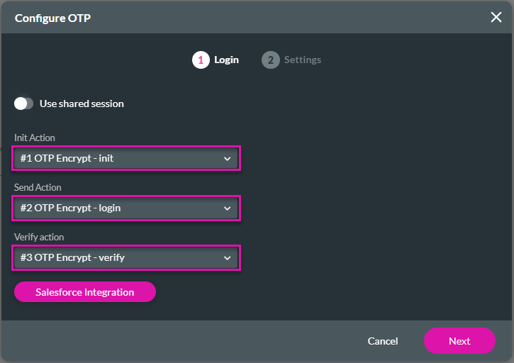 Configure OTP screen