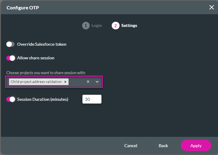 Configure OTP screen