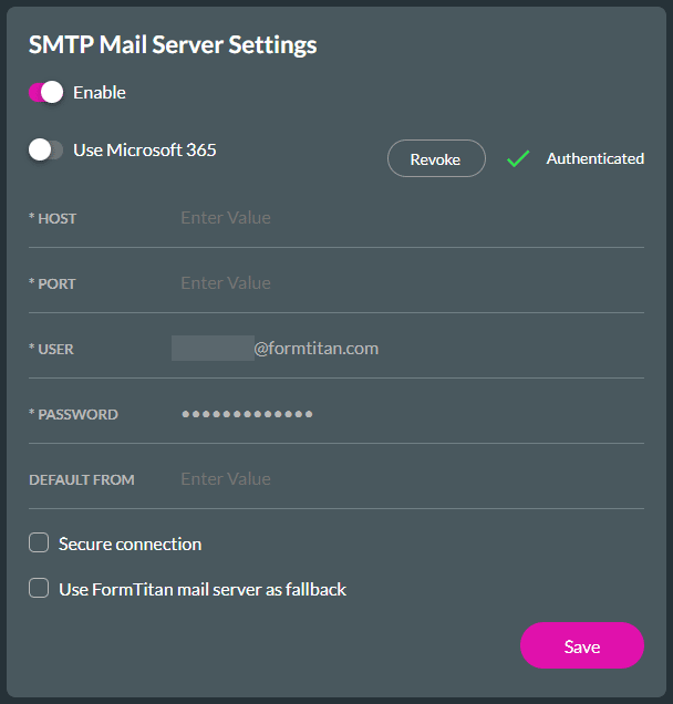SMTP Mail Server Settings