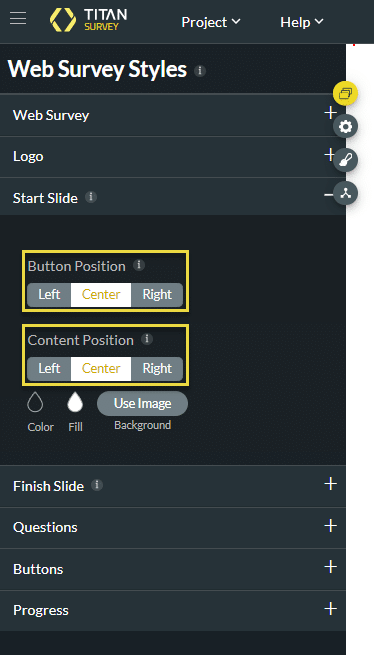 Start slide alignment options