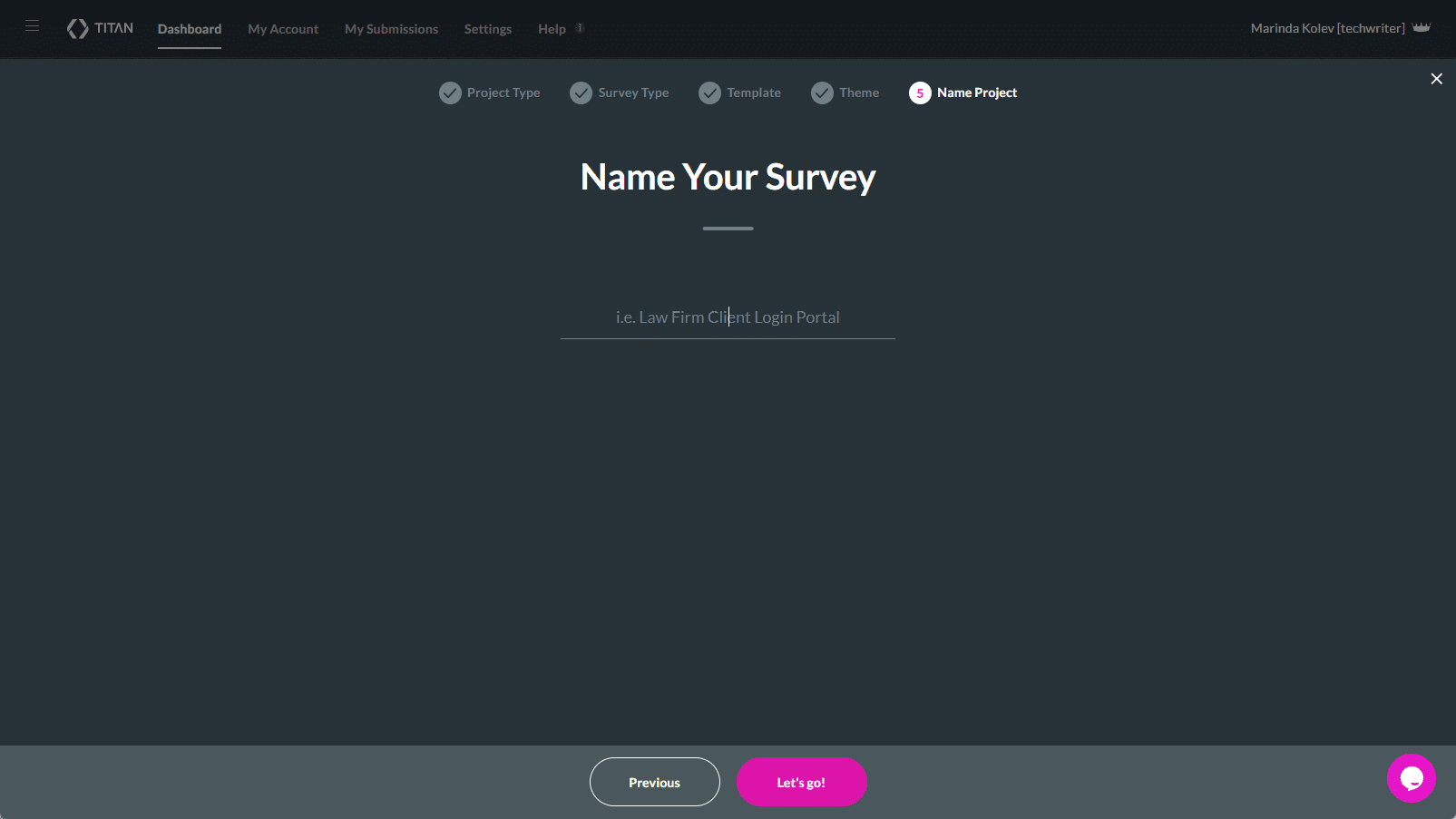Survey name field