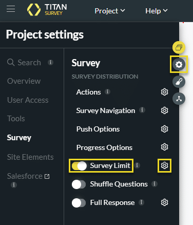 Survey limits Gear icon