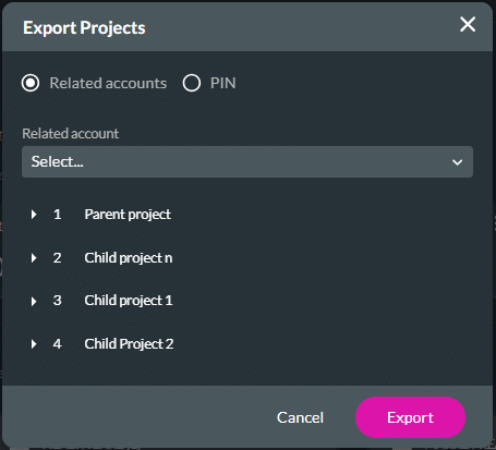 Export Projects screen - Related accounts option