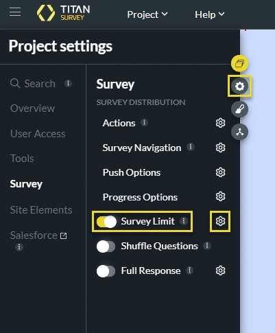 Survey limit Gear icon