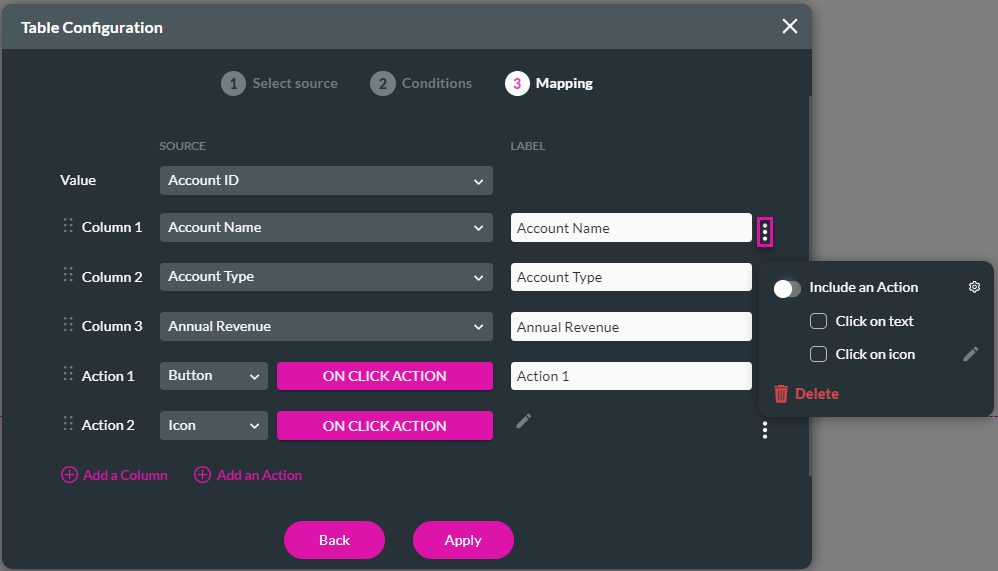 Table Configuration screen > Mapping