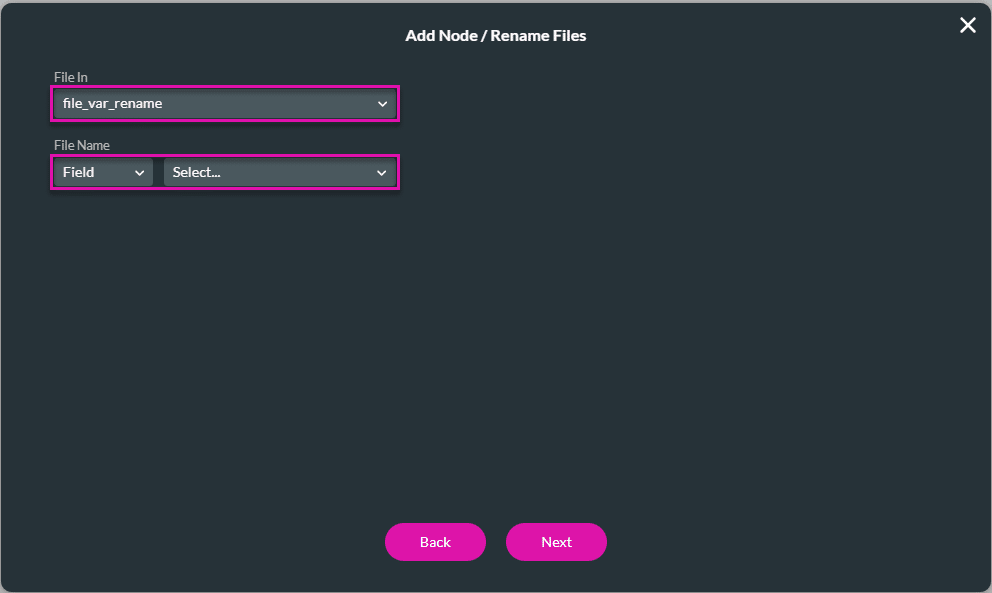 Add Node/Rename Files screen