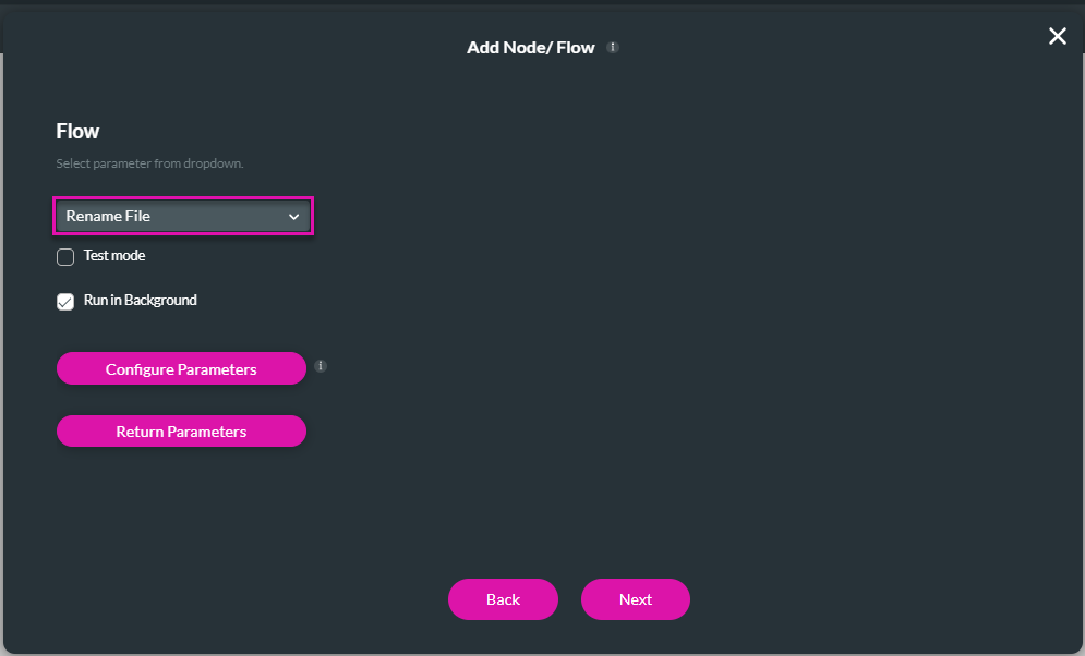 Add Node/Flow  screen