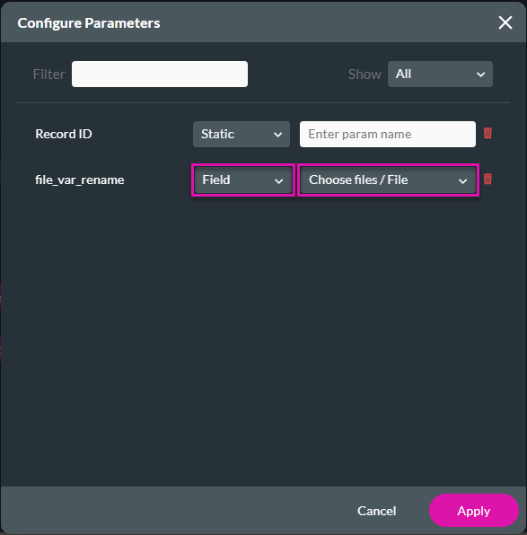 Configure Parameters screen