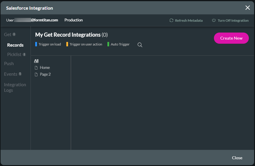 Salesforce Integration screen