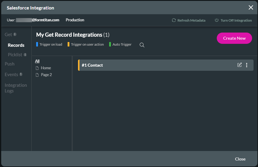 Salesforce Integration screen