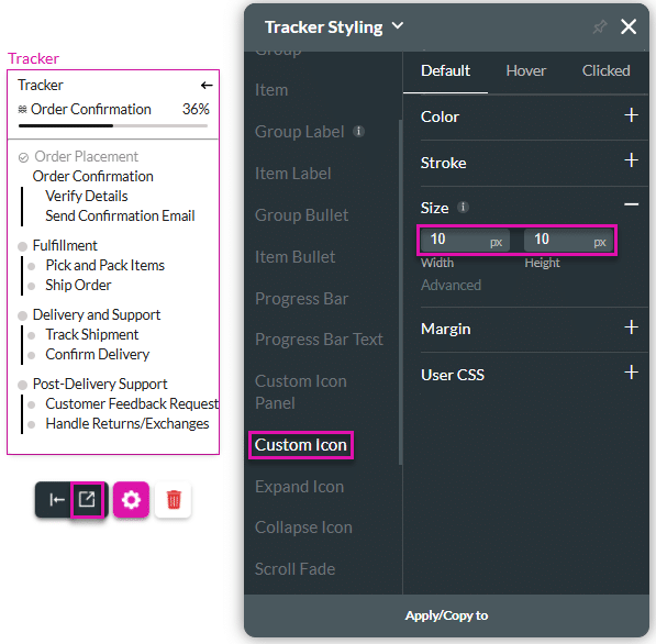 Tracker Styling screen