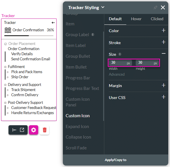 Tracker Styling screen