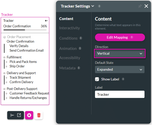 Direction drop-down list