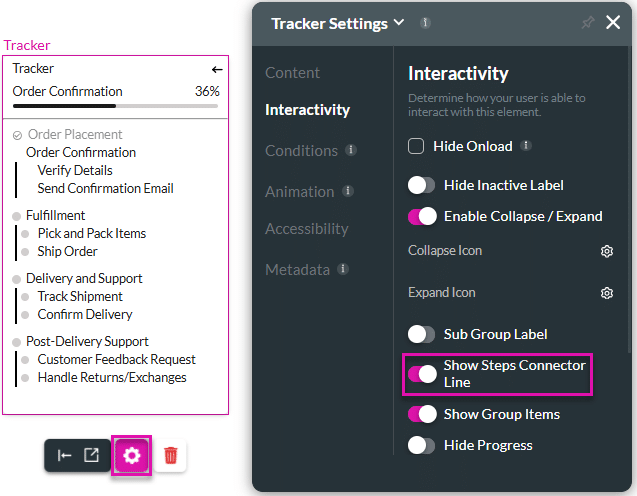 Show Steps Connector Line toggle switch enabled