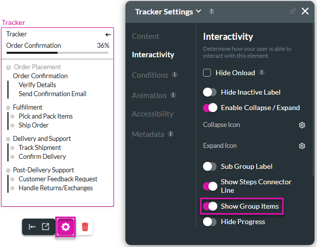 Show Group Items toggle switch enabled