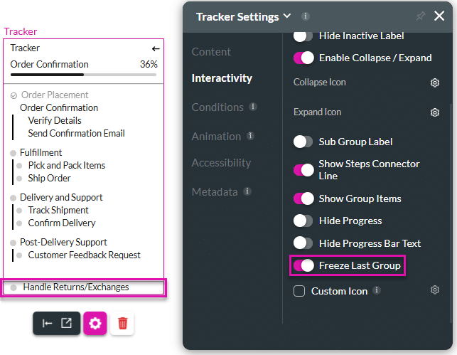 Freeze Last Group toggle switch enabled