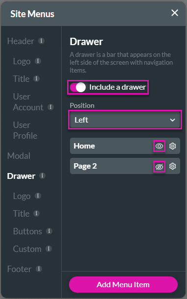 Drawer toggle switch