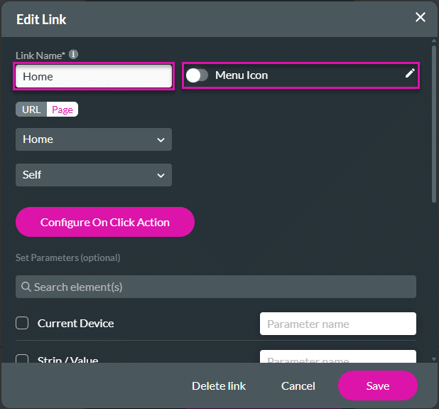 Edit Links screen