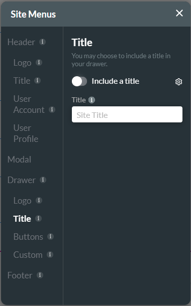 Site Menus screen