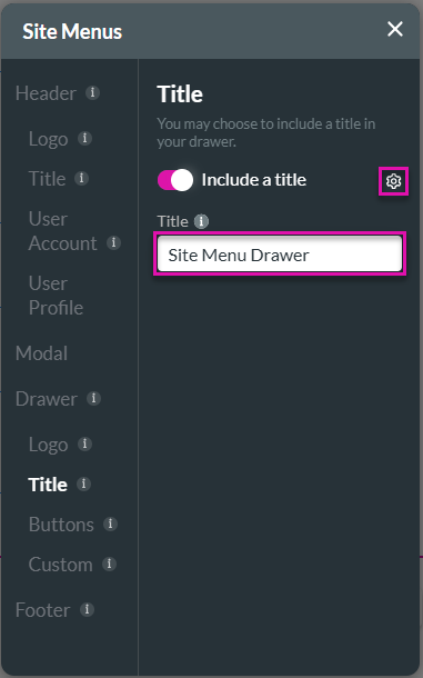Site Menus screen