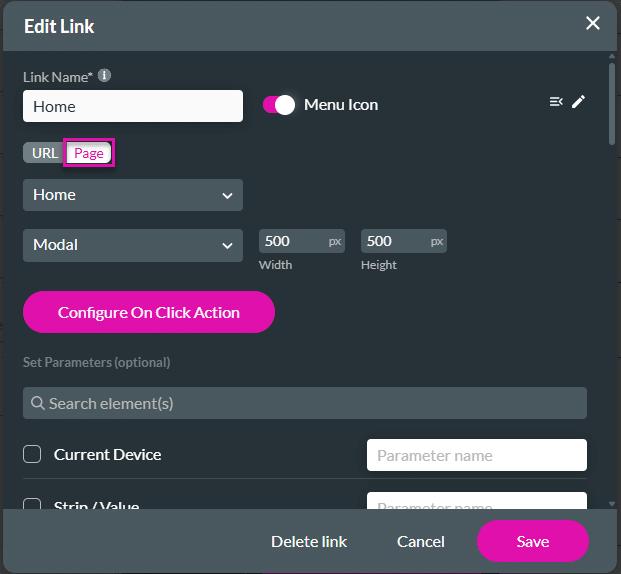 Edit link screen