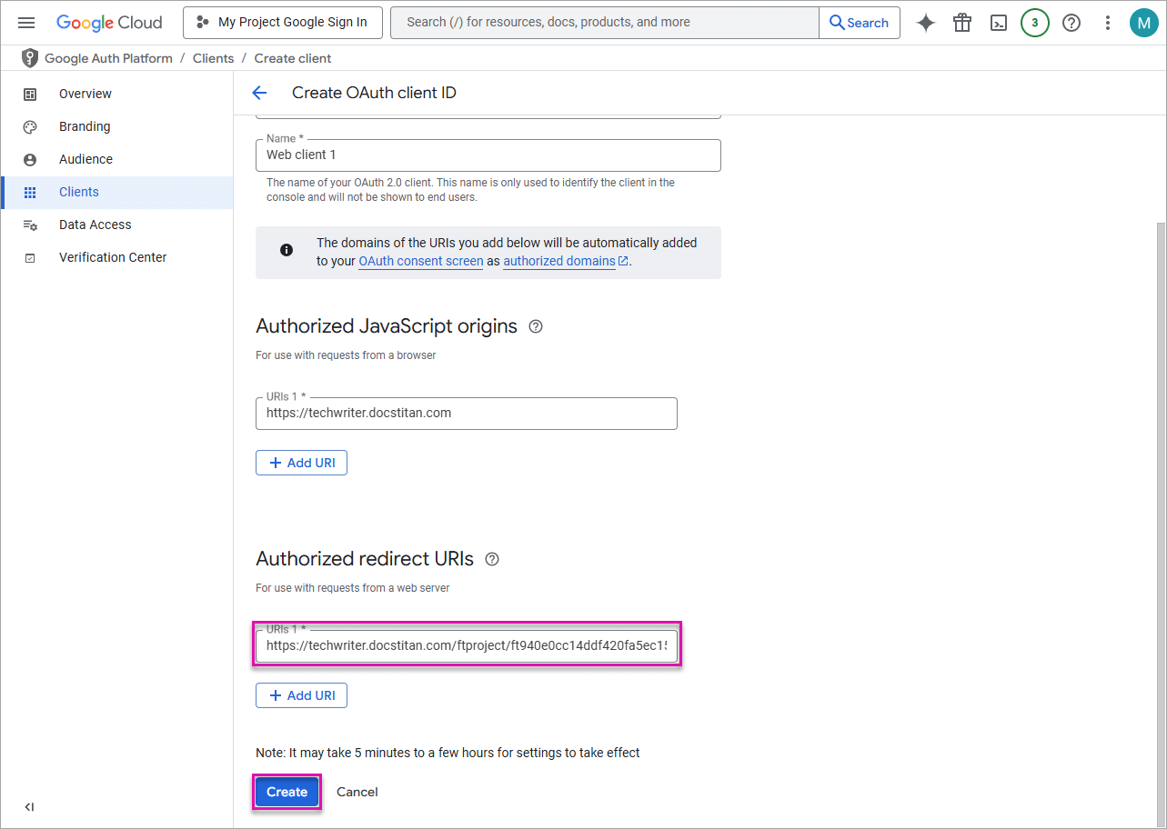 Authorized redirect URIs