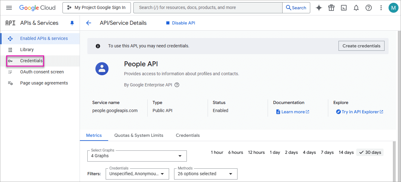 Credentials option