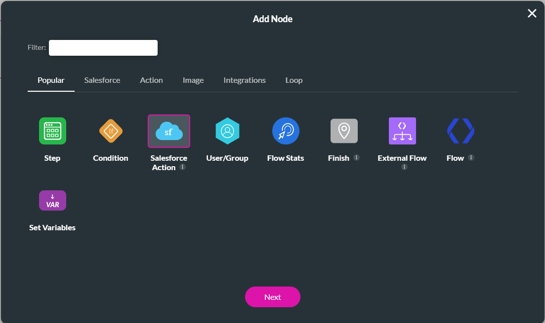 Salesforce Action node