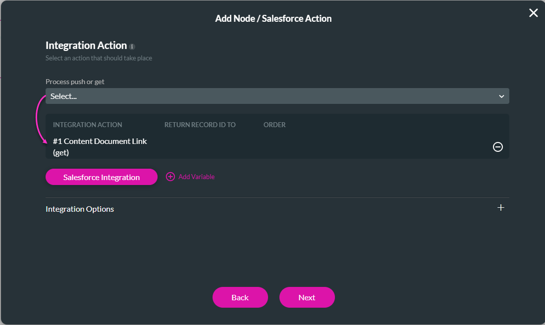 Add Node/Salesforce Action screen