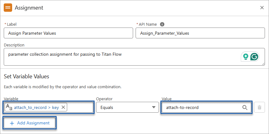 Assignment screen