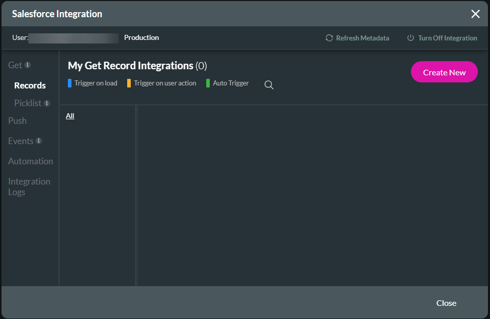Salesforce Integration screen