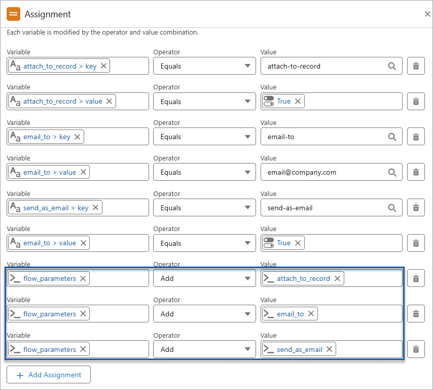 Assignment screen