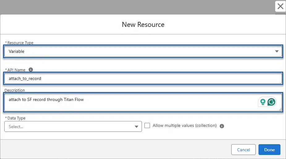 New Resource screen