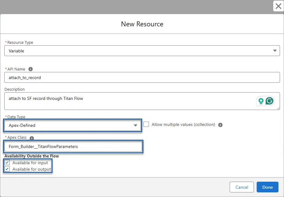 New Resource screen