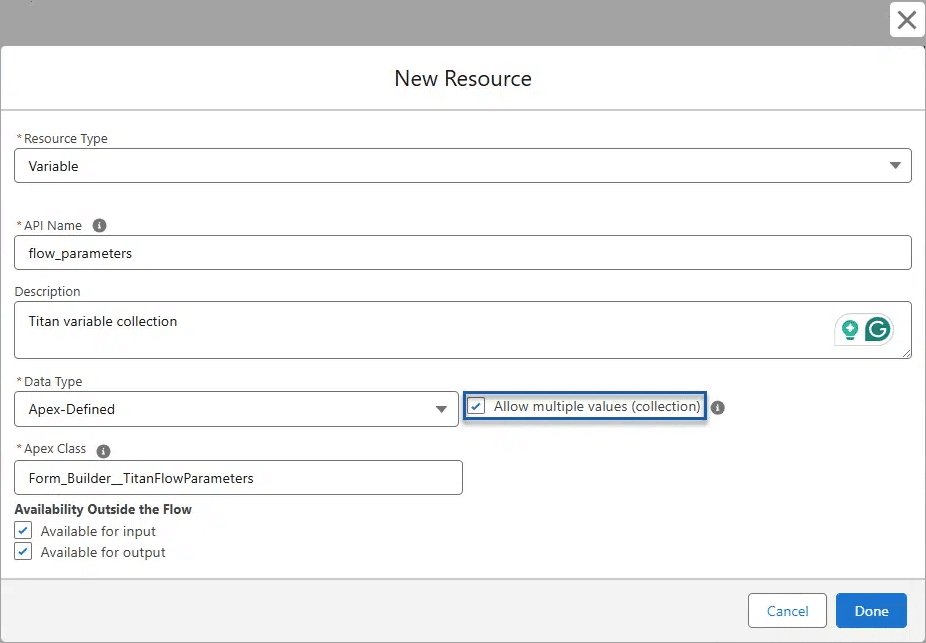 New Resource screen