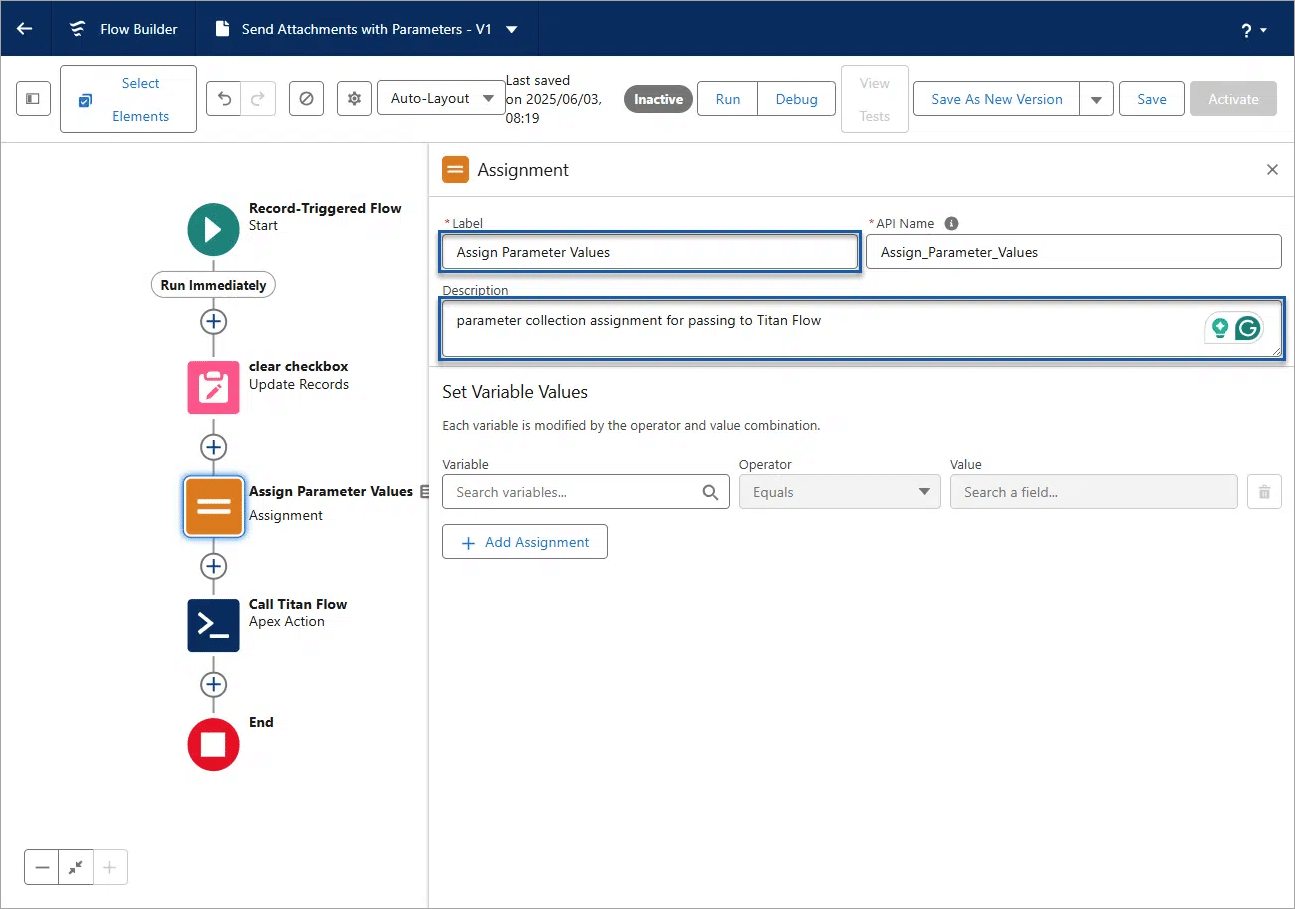 Assignment screen