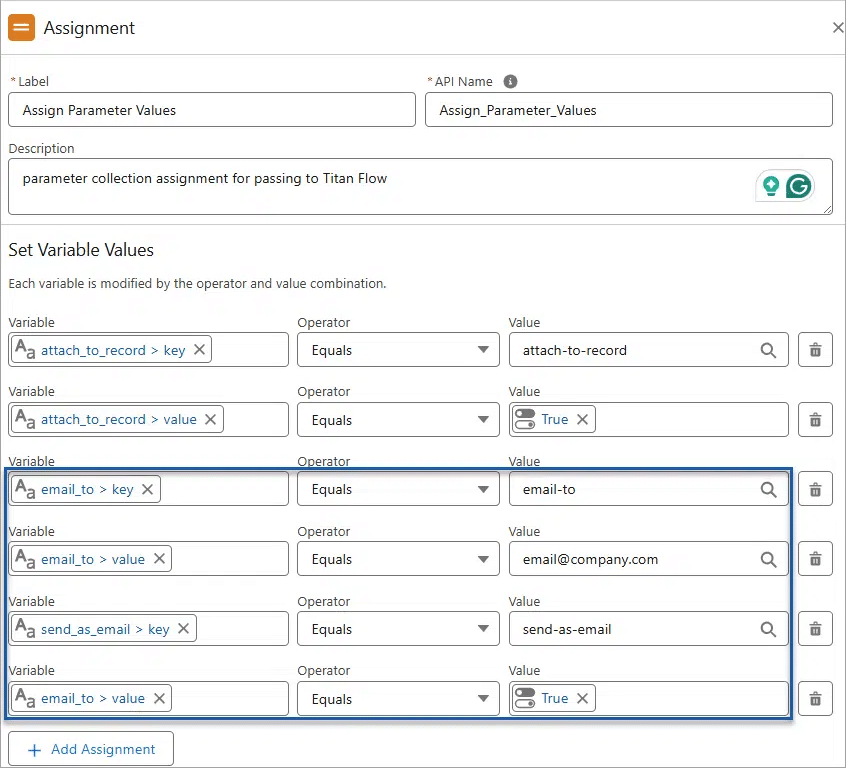 Assignment screen