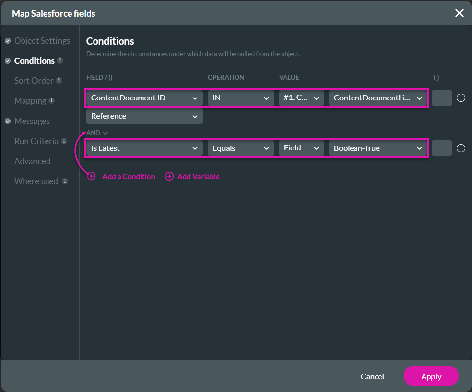 Map Salesforce fields screen